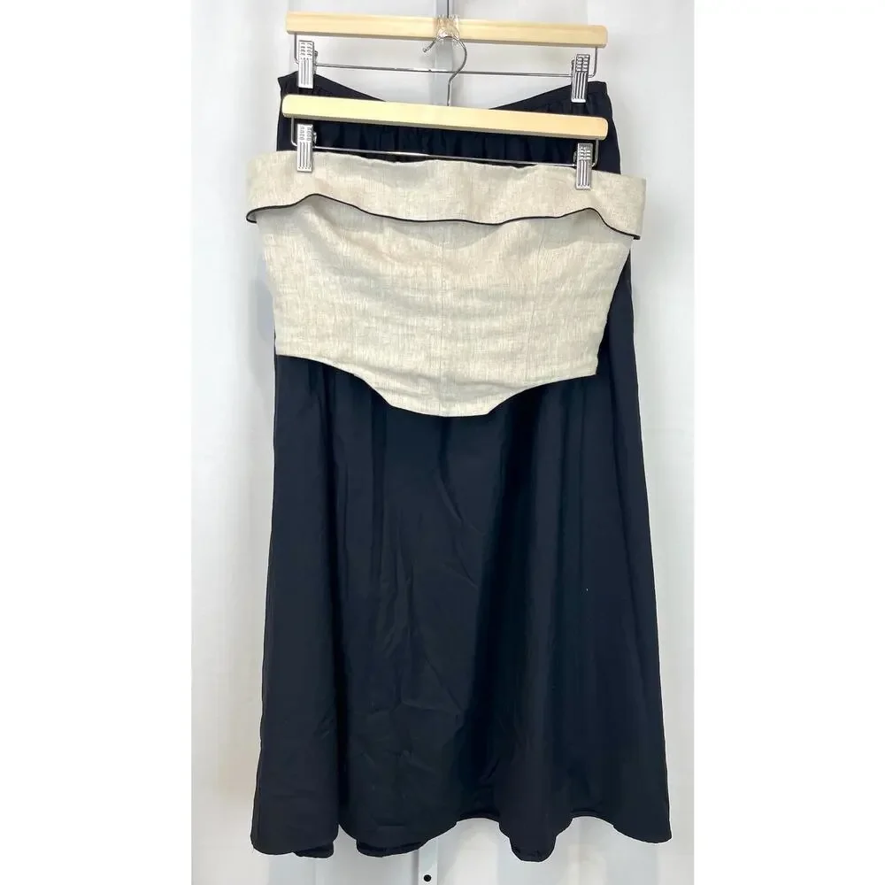 REFORMATION Livvy Two Piece Strapless Linen Top Cotton Midi Skirt Size 10
